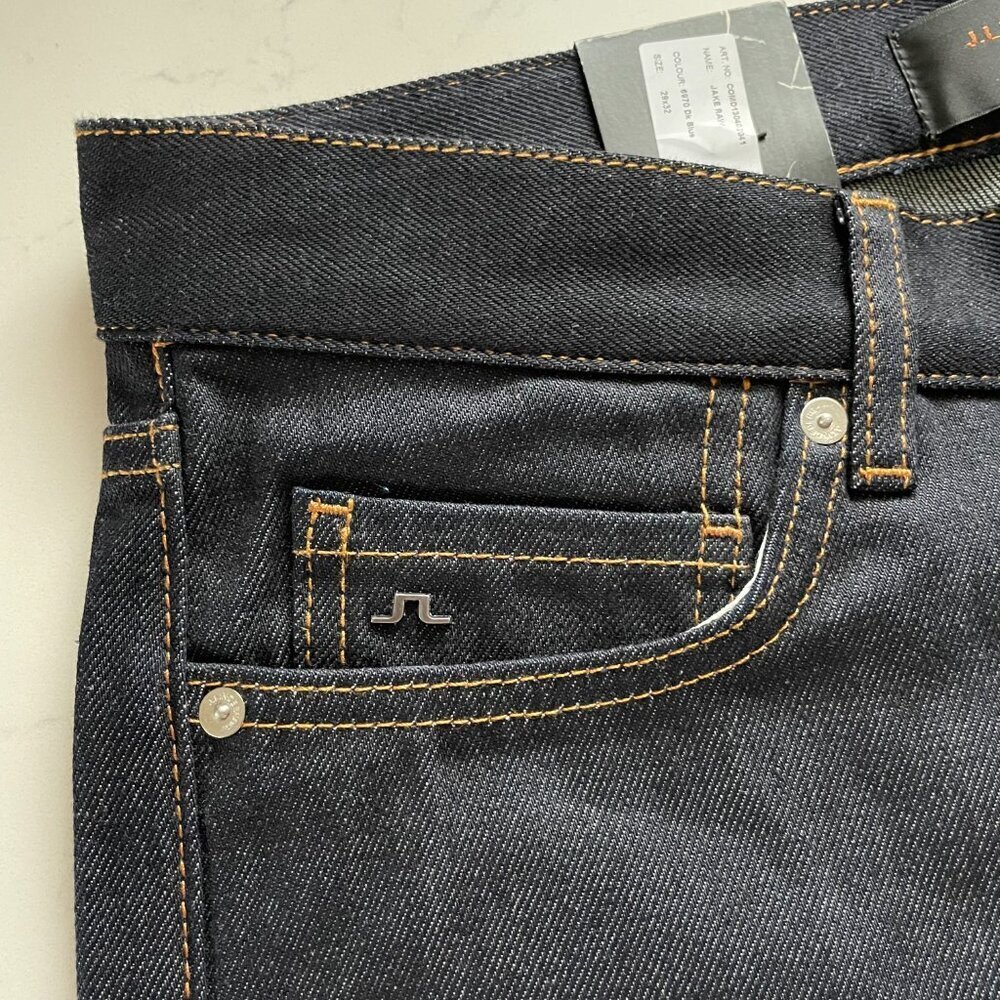 J. Lindeberg Stockholm Jake Raw Reg Rise Rg Tapered Leg Dk Wash Jeans Blue 29x32 - Picture 6 of 16